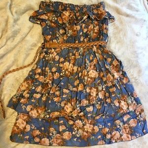 Strapless Floral Ruffle Dress